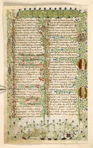Přidat. 28841, f.2v: Housenky, hlemýždi a jiný hmyz, z Pojednání o ctnostech a neřestech a anonymní historie prózy Sicílie (fragment), kolem 1330-40 (vellum)