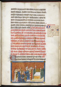 Bavlna Tiberius B.VIII f.59 Arcibiskup z Remeše nasazuje králi korunu na hlavu z 