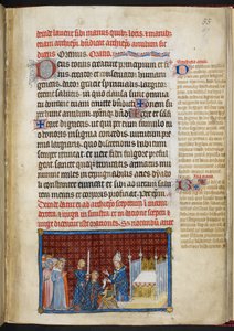 Bavlna Tiberius B. VIII f.57r Král přijímající prsten 