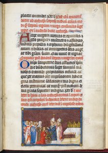 Bavlna Tiberius B. VIII f.69r Královna přebírající žezlo a virga, z 