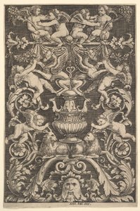 Deska ornamentu s putti, kozou a jinými figurami, 1530-60. od Master of the Die