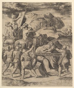 Kristus nesoucí kříž obklopený vojáky, několik na koních, 1530-60. od Master of the Die