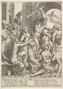 Závist nebo hrabivost vpravo vyháněna z chrámu Múz Herkulem, který ..., 1530-60. od Master of the Die