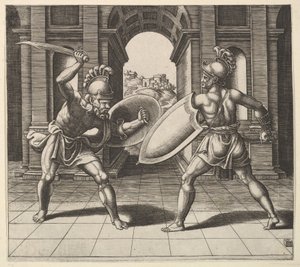 Dva gladiátoři bojující před obloukem, 1530-60. od Master of the Die