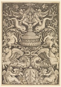 Groteska s delfíny a okřídlenými lvy od Master of the Die, Italian or German, 1530 1560