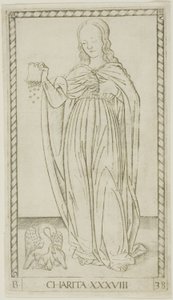 Charita, deska 38 od Genii and Virtues od Master of the E Series Tarocchi