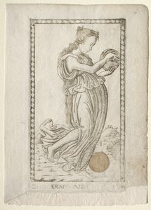Erato lyrika a milostná poezie ze série Tarocchi D..., před rokem 1467. od Master of the E Series Tarocchi