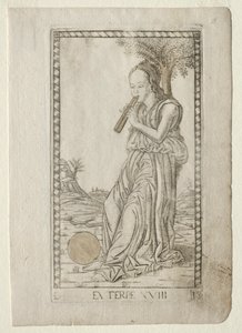 Hudba Euterpe, lyrická poezie ze série Tarocchi D..., před rokem 1467. od Master of the E-Series Tarocchi