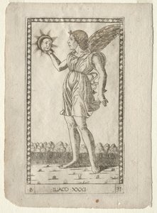 Genius of the Sun z Tarocchi, série B: Cosmic Principles & Virtues, #31, před rokem 1467. od Master of the E Series Tarocchi