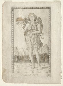 Genius of the World z Tarocchi, série B: Cosmic Principles & Virtues, #33, před rokem 1467.