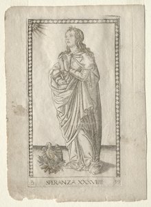Naděje z Tarocchi, série B: Cosmic Principles & Virtues, #39, před rokem 1467. od Master of the E-Series Tarocchi