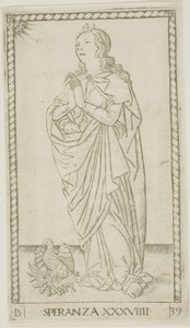 Hope, deska 39 od Genii and Virtues od Master of the E-Series Tarocchi