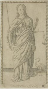 Spravedlnost, deska 37 z Genii and Virtues od Master of the E-Series Tarocchi