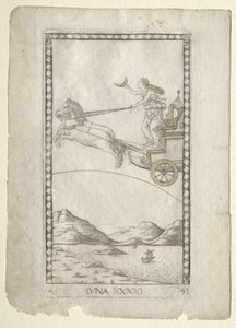 Luna z Tarocchi, série A: Firmaments of the Universe, #41, před rokem 1467. od Master of the E Series Tarocchi