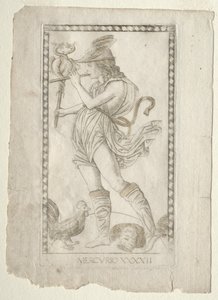 Merkur z Tarocchi, série A: Firmaments of the Universe, #42, před rokem 1467.
