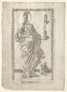 Prudence z Tarocchi, série B: Cosmic Principles & Virtues, #35, před rokem 1467.