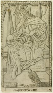Císař, deska devět z The Ranks and Conditions of Man od Master of the E Series Tarocchi