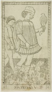 Gentleman, deska pět z The Ranks and Conditions of Men od Master of the E Series Tarocchi