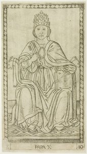 Papež, deska deset z The Ranks and Conditions of Men od Master of the E Series Tarocchi