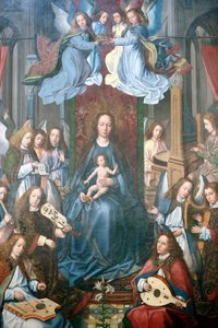 Muzeum Evora. Mistr oltářního obrazu Evora. Oslava svaté Panny. Olej na panelu. Vlámská škola 1500. Portugalsko. od Master of the Evora Altarpiece