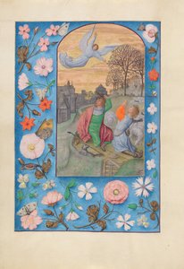 Hodiny španělské královny Isabely Katolické:  Fol. 131v, Zvěstování pastýřům od Master of the First Prayerbook of Maximillian
