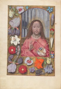 Hodiny španělské královny Isabely Katolické:  Fol. 14v, Salvator Mundi od Master of the First Prayerbook of Maximillian