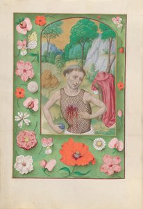 Hodiny španělské královny Isabely Katolické:  Fol. 185v, sv. Jeroným od Master of the First Prayerbook of Maximillian