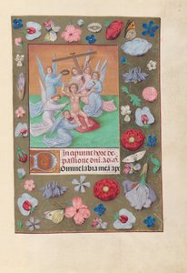 Hodiny španělské královny Isabely Katolické:  Fol. 50r, Dítě Kristus s nástroji umučení od Master of the First Prayerbook of Maximillian