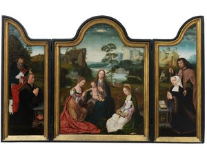 Panna s dítětem se svatou Kateřinou a svatou Barborou, kolem 1520-25 (olej na desce)