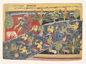 Gópí prosí Krišnu, aby vrátil své oblečení: Folio od Isarda Bhagavaty..., ca. 1560-65 od Master of the Isarda