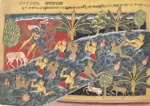 Gopisy prosí Krišnu, aby jim vrátil oděv..., ca. 1560-65. od Master of the Isarda