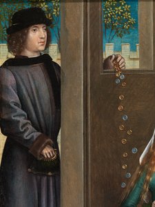 Detail charity St Nicholas, z oltáře St. Nicholas, c.1486-93 (olej na panelu)
