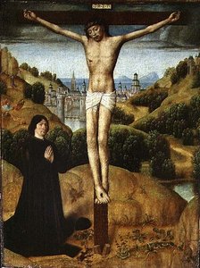 Kristus na kříži s dárcem, konec 80. let 14. století (olej na desce)