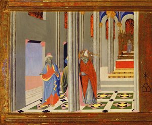 Svatý Ambrož odmítá římského císaře Theodosia I. Velikého vstup do kostela v Miláně, 1436 tempera na panelu detail 741548