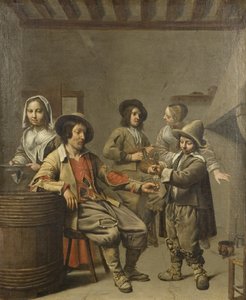 Chlapec nalévá sklenku vína pro venkovana, cca 1650 (olej na plátně) od Master of the Processions