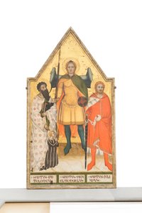 Svatý Michael archanděl, Bartoloměj, Julián a donátor, asi 1360-1365 (deska) od Master of the Rinuccini Chapel