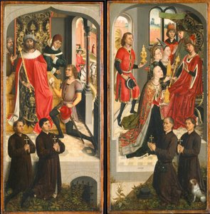 Abnerův posel před Davidem, Královna ze Sáby přinášející dary Šalomounovi..., ca. 1480. od Master of the Saint Barbara Legend