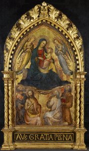 Panna a dítě s anděly a čtyřmi svatými, c. 1400-15 (tempera a plátkové zlato na panelu)