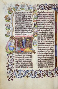 Ms 289.3 f.67v Jesseho strom vycházející z iniciály, z evangelia svatého Matouše, Utrecht, asi 1425 (plátkové zlato, zlatý inkoust a tempera na pergamenu) od Masters of Zweder van Culemborg