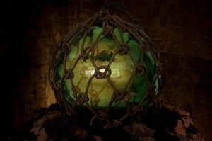 Azyl, 2001 (sklo, lano, voda, kameny, DVD a videoprojekce) od Mat Collishaw