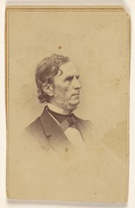 Neidentifikovaný muž s šedivějícím plnovousem, bez kníru, z profilu, vytištěný ve stylu viněty od Mathew B. Brady