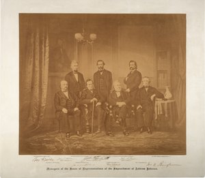 Manažeři Sněmovny reprezentantů impeachmentu, 1868 (sépiová fotografie)