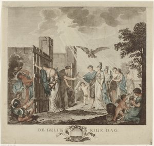 Alegorie navrácení stadtholdera Williama V., 1787 Šťastný den (název na objektu) od Mathias de Sallieth