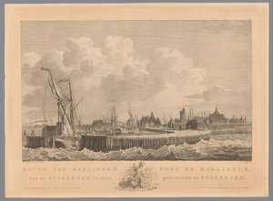Harlingenský přístav Přístav Harlingen od Zuiderzee vidět / Port de Harlingue, pris de coté du Zuiderzee (název na objektu) od Mathias de Sallieth
