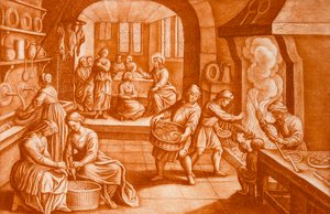 Příběh Marie a Marty, ilustrace z Bible, vyryl J.C. Bodenehr (sépiová rytina) od Mattaus the Younger Merian