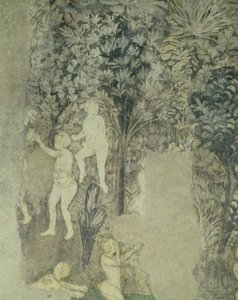 Detail mužů koupajících se z dekorativního schématu v Síni papežů, 1437 freska