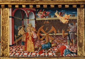 Madonna mit Kind und den Heiligen Jakobus, Augustinus, Bernhardin und Margarete, erste Jahrzehnte des 14. Jahrhunderts