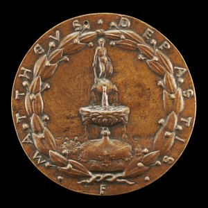Fontána převýšená nahou mužskou postavou [reverzní], c. 1446.