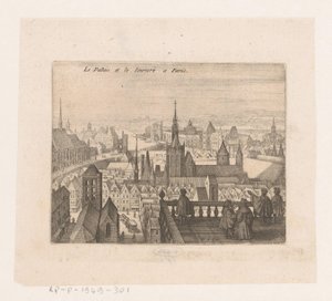 Tvář v Paříži Le Palais et le louvre v Paříži (název na objektu) Sedm francouzských krajin a měst (název série) od Matthäus Merian (I)