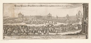 Odjezd Catherine z Braganzy do Anglie, 20. dubna 1662 Prächtiger Durchzug der Königin Catharina von Gross Britanien, tak publikované v Lisabonu dne 20. dubna Ao. 1662 (název na objektu) Sňatek Kateřiny z Bragançy a anglického krále Karla od Matthäus Merian (II)